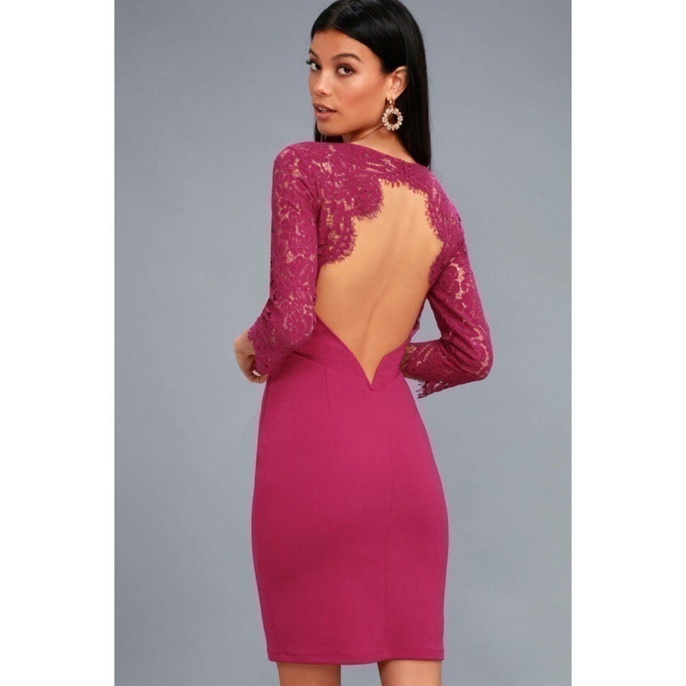 NWT Lulu’s Lace Magenta Bodycon Dress - Picture 5 of 10